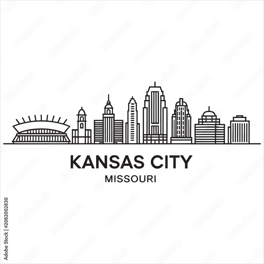 Obraz premium Line drawing skyline of kansas city, missouri landmarks
