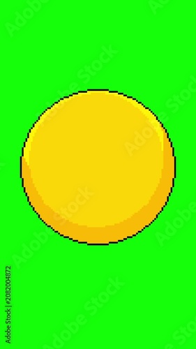 Vertical Cartoon Animation Pixel Art Sun Burst Loop on Green Screen. Retro Pixel Art Cartoon Sun Explosion. The playful retro 8-bit style, gaming content, children's animations, motion graphics