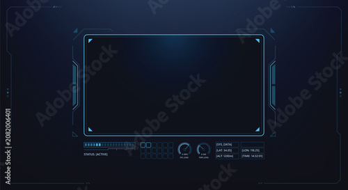 Futuristic HUD interface background central blank digital screen frame with sci fi design elements