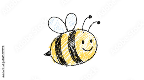 Cute Tiny Bee Doodle Crayon Scribble Hand Drawn Sticker Illustration Isolated