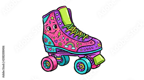 Cute Roller Skate Character Y2K Retro Cartoon Sticker Illustration Isolated