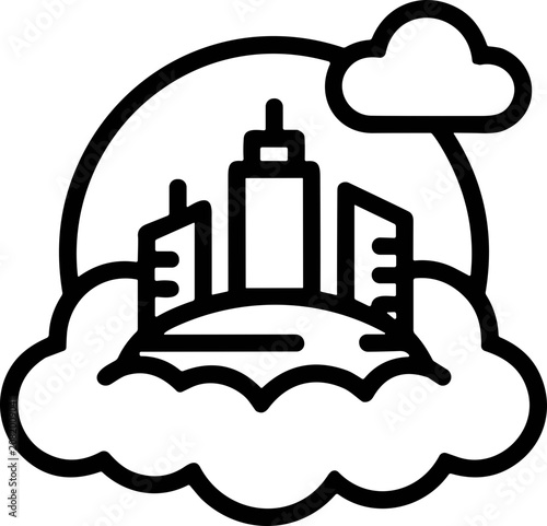 Obraz na plátne Modern City Skyline Icon Above Clouds, Urban Dreamscape Illustration