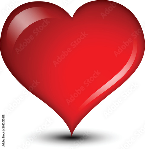 Red Heart Vector. 3D heart symbol on white background, Ideal for Valentines Day, Mothers Day, wedding, I love you