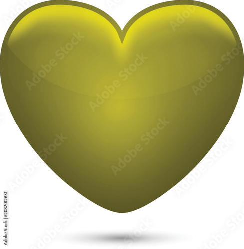 Yellow Heart Vector. 3D heart symbol on white background, Ideal for Valentines Day, Mothers Day, wedding, I love you