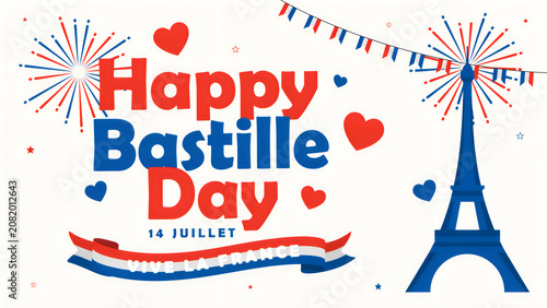 Happy bastille day celebration with eiffel tower