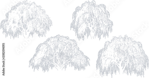 line art Three simple hand drawn tree sketches in black outline style