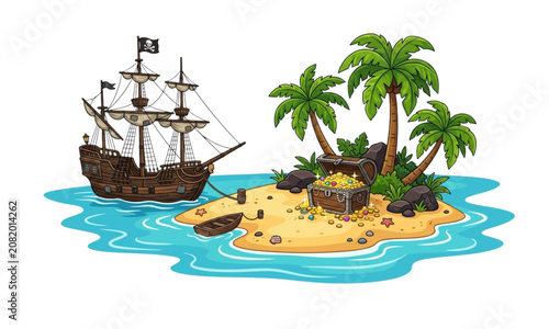 Obraz na płótnie Secret Pirate Treasure Chest on Small Tropical Island