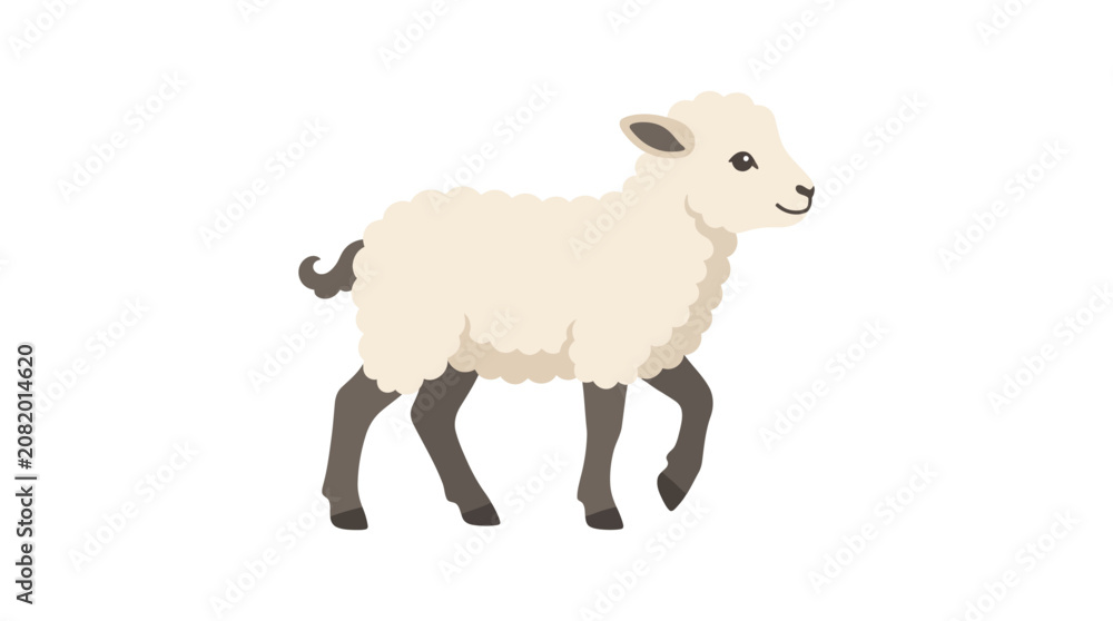 Fototapeta premium Cute cartoon lamb walking with a happy expression.