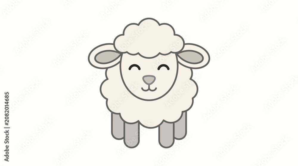 Fototapeta premium Cute cartoon sheep illustration with happy expression.