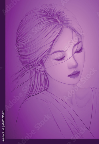 Sketch. Beauty girl face Hand drawn sketch on a white background. Beautiful fashion girl. Vector illustration.