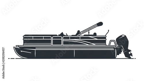 Obraz na plátně Illustration of 2D AutoCAD Vector recreational pontoon boat with motor and canop