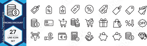 Fotografía Pricing editable line icon set, price, icon, value, cost, pricing, price tag