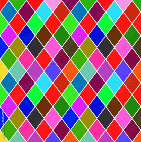 A modern and vibrant abstract background featuring colourful diamond-shaped geometric patterns separated by clean white borders. The design creates a stylish mosaic effect with bright gradient colours
