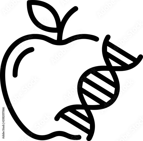 Apple DNA Helix Icon: Genetic Engineering, Biotechnology, and Food Science Concept