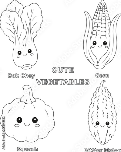 Very cute vegetables coloring page for kids