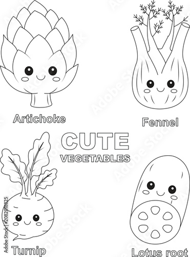 very cute vegetables coloring page for kids