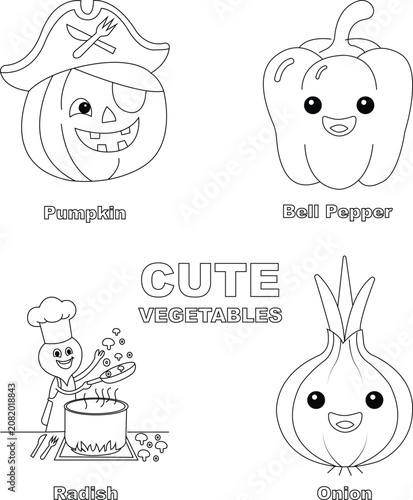 Very cute vegetables coloring page for kids