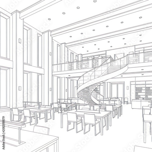 Spacious modern lobby with glass walls, stairs, and seating