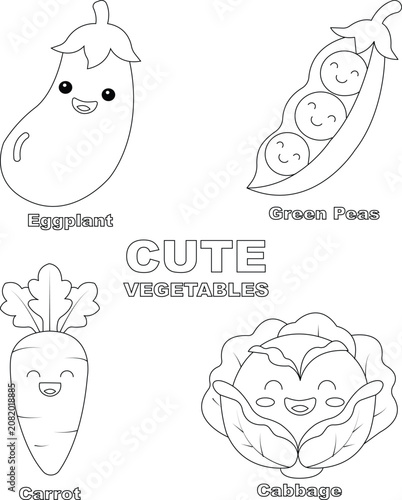 Very cute vegetables coloring page for kids
