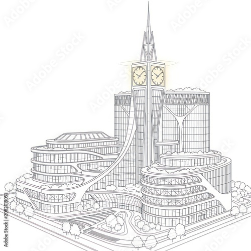A futuristic cityscape with sleek skyscrapers and modern architecture