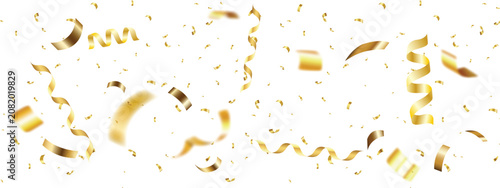 Gold confetti celebration. Celebration background, gold confetti border, party banner