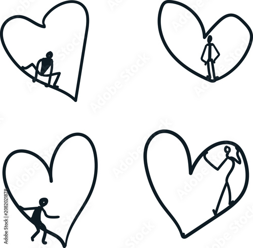 Obraz na plátne Inside the hearts there are sticker men or characters in different poses