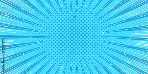 Schilderij op canvas Comic book style speed lines and halftone dots background blue tone