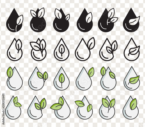 Mega water drop and leaf icon bundle with multiple design styles