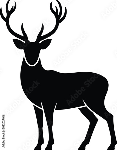 Fotografie Deer stag icon with solid black standing male deer with large antlers wildlife a