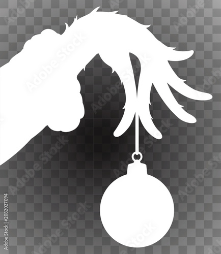 Black Furry Hand Holding Red Christmas Ornament Vector