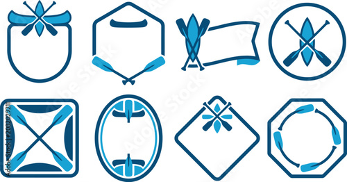 Fotografie Canoe and Kayak Paddle Frame Badge Vector Set for Outdoor Adventure Branding, Su