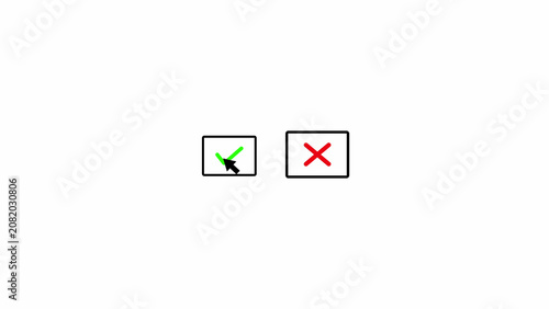 Green checkmark and red cross in black boxes symbols approval