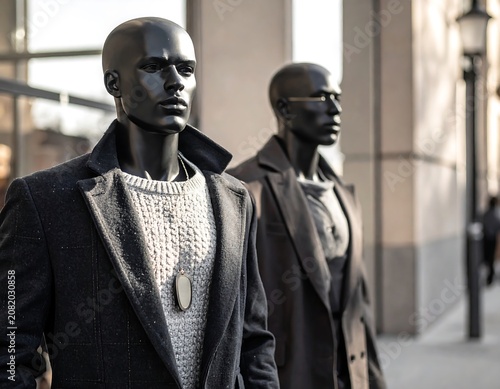 Male mannequin display fashion outerwear styled professionally