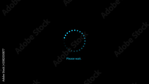 Loading circle with blue dots and text please wait loading animation progress indicator