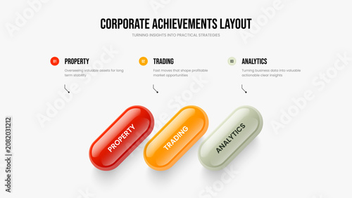 Market Review Three Option Diagram Slideshow Template. Investor Profile Frame Design Vector Illustration. Marketing Introduction 3 Step Infographic Slide Layout.