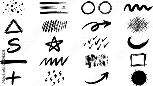 Black brush stroke symbols and shapes vector graphic