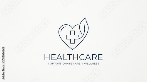 Minimalist logo design featuring heart shape combined with medical cross and leaf icon.