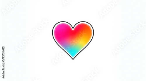 Multi colored heart emblem with rainbow fluid gradient effect on white background.