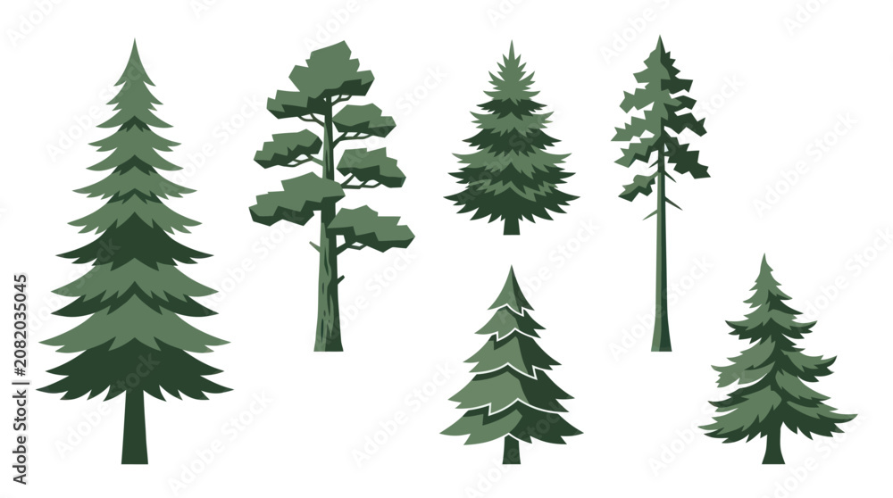 Fototapeta premium Assorted evergreen tree illustrations
