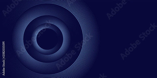 Abstract glowing circle lines on dark blue background. Geometric stripe line art design. Modern shiny blue lines. Futuristic technology concept. Suit for poster, cover, banner, brochure, website