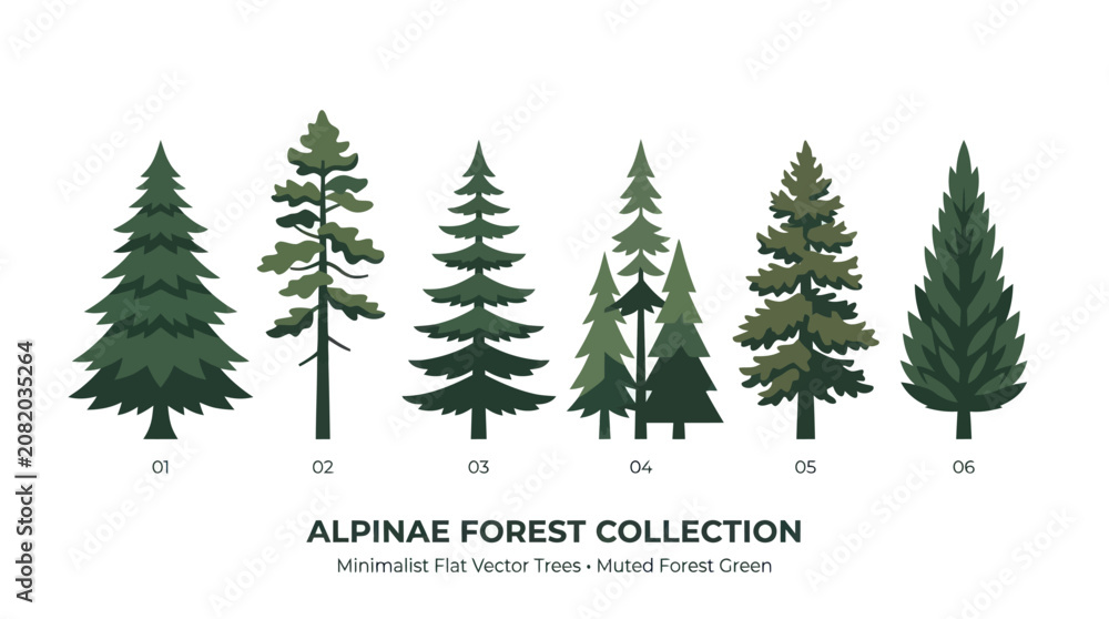 Obraz premium Assorted pine tree illustrations collection