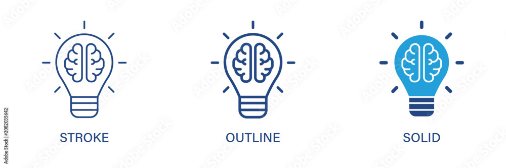 Fototapeta premium Creative icon with editable stroke, outline and solid styles. Creative, idea, brainstorming icons. Vector icon illustration.