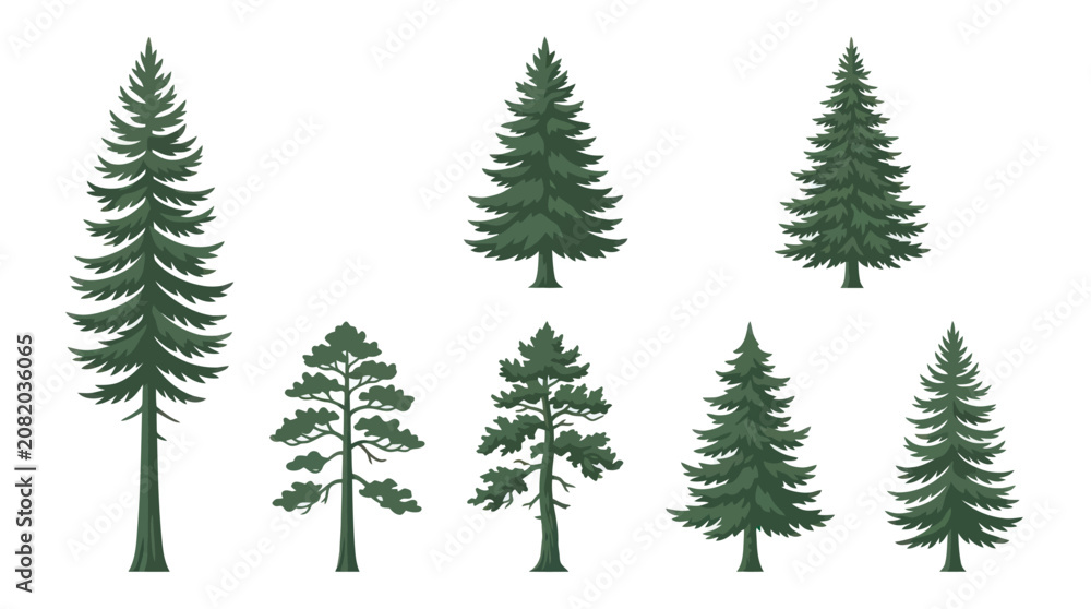 Obraz premium Collection of diverse evergreen trees