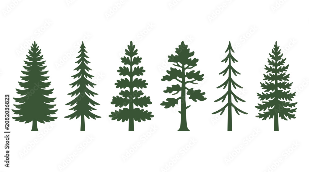 Obraz premium Collection of evergreen tree silhouettes