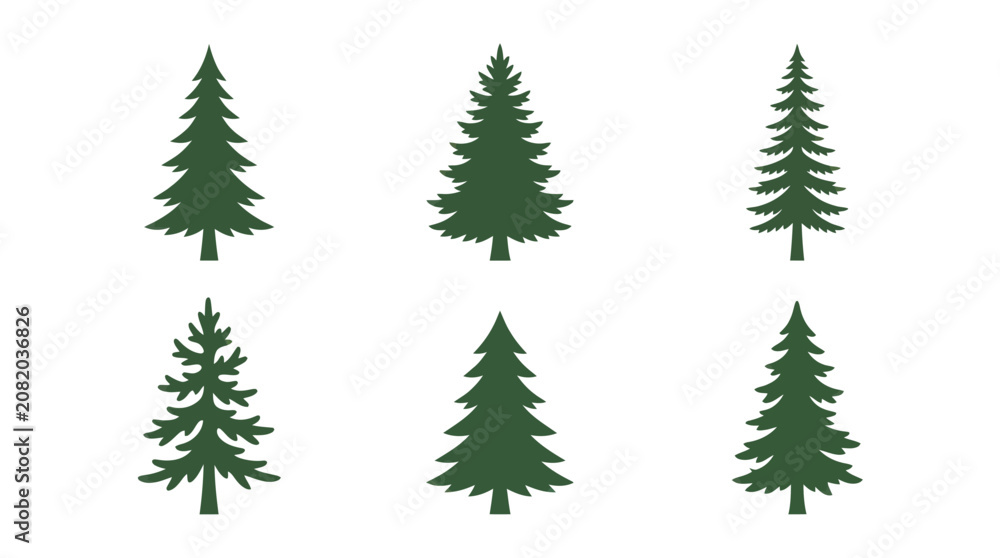 Obraz premium Collection of evergreen tree silhouettes