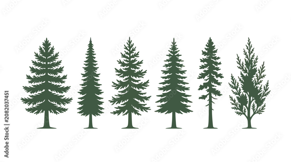 Obraz premium Collection of evergreen tree silhouettes