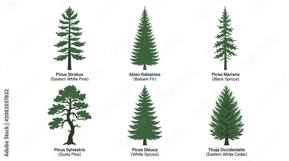Obraz premium Collection of conifer tree silhouettes
