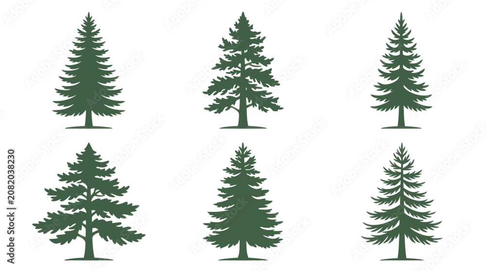Obraz premium Collection of evergreen tree silhouettes