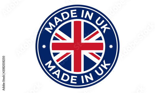 Made in UK badge with Union Jack flag isolated on white