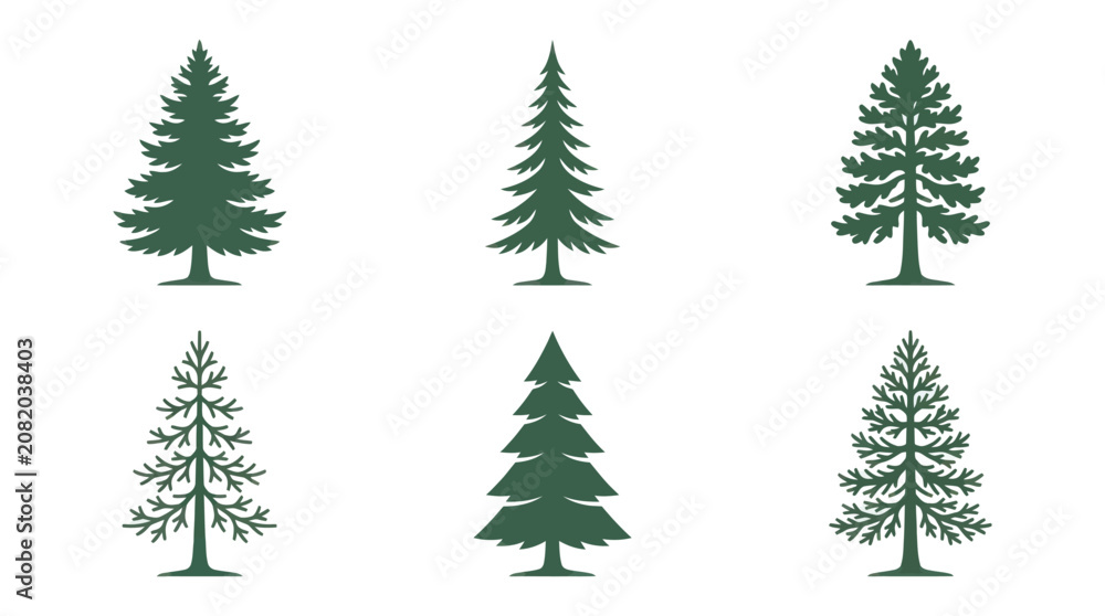 Obraz premium Collection of evergreen tree silhouettes